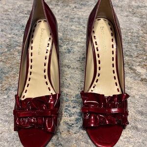 Vintage Enzo Angiolini Burgundy Ruffle Peep Toe Heels